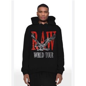 Raw World Tour Eagle Rhinestone Hoodie Mens Large Black Red Bling Streetwear